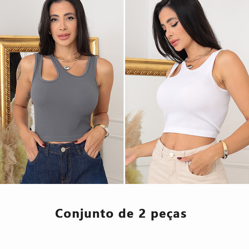 Miniatura: 2 regatas femininas de malha sem mangas para primavera e verão, novas regatas fe