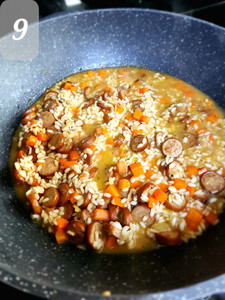 Stir the risotto continuously and allow the liquid to be absorbed before adding more.