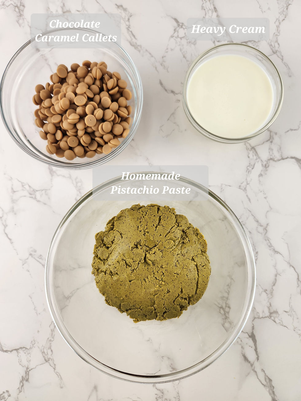 Ingredients for the homemade pistachio ganache