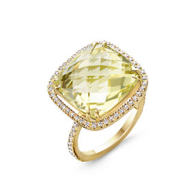 Gouden Vienna ring met kleurrijke edelsteen lemon quartz en kleine diamanten – De Candt Jewels