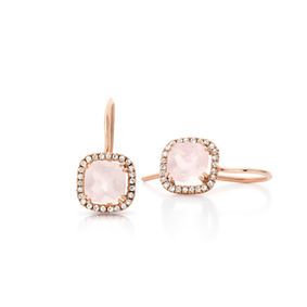 Gouden Vienna oorring met kleurrijke edelsteen roze quartz en kleine diamanten – De Candt Jewels