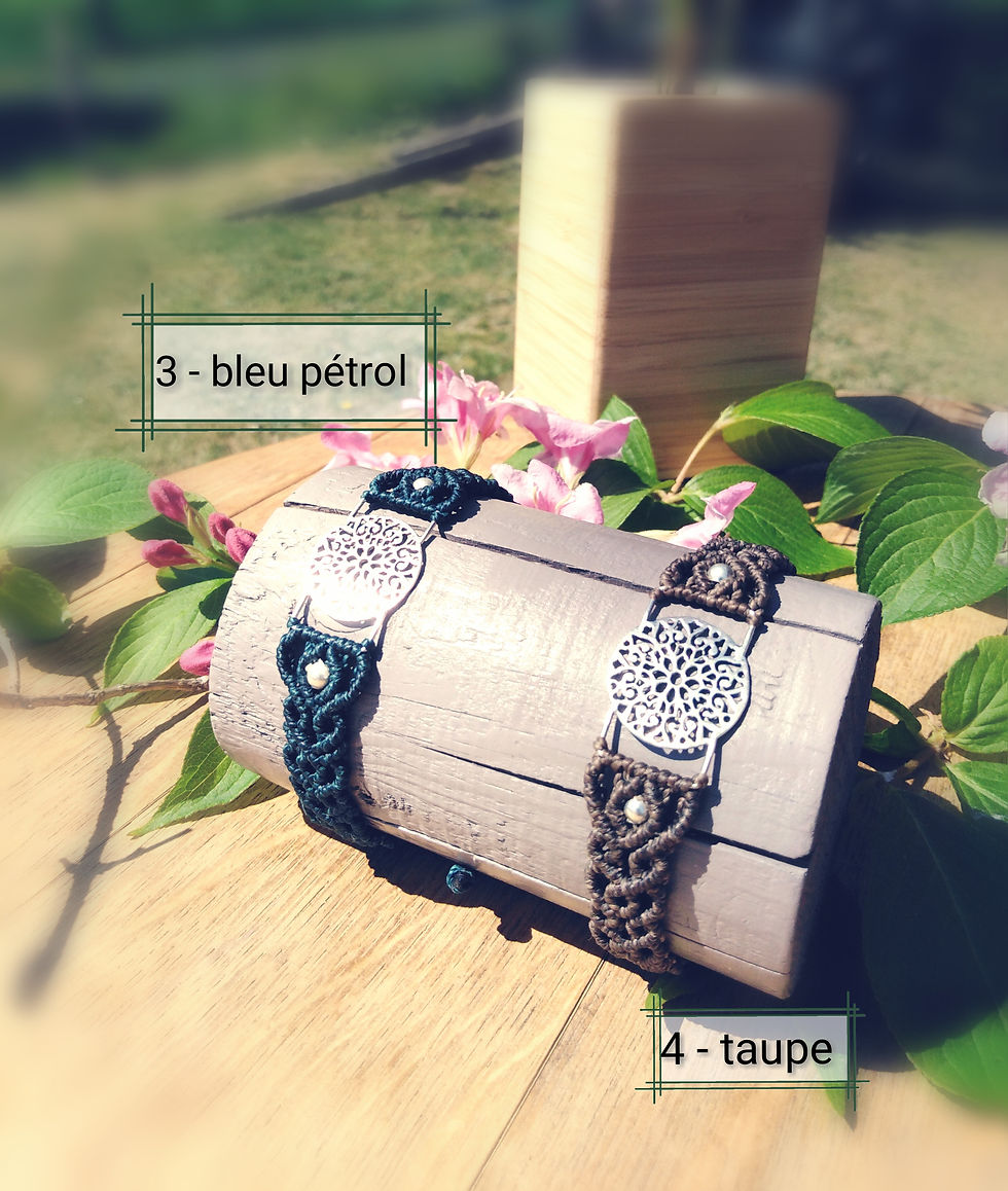 Miniature : Bracelet en macramé, motif argent 925