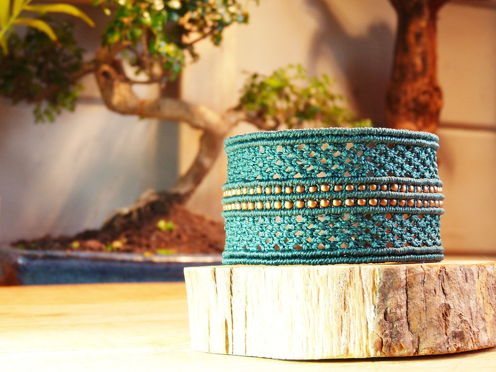 Thumbnail: Duck green woven macrame cuff bracelet