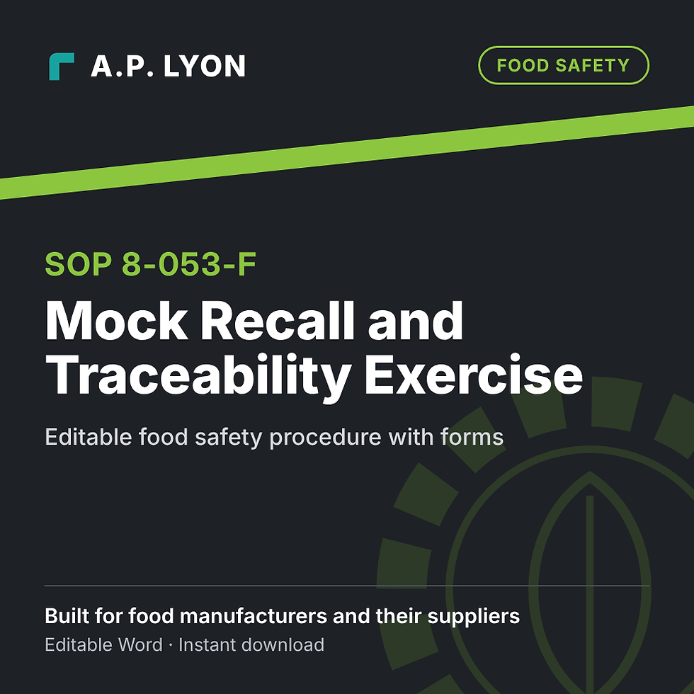 Food Safety | Mock Recall and Traceability Exercise editable food safety procedure cover