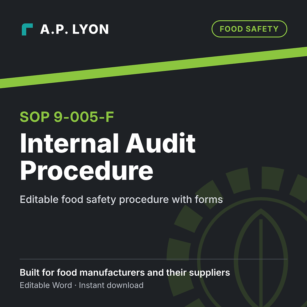 Food Safety | Internal Audit Procedure editable food safety procedure cover