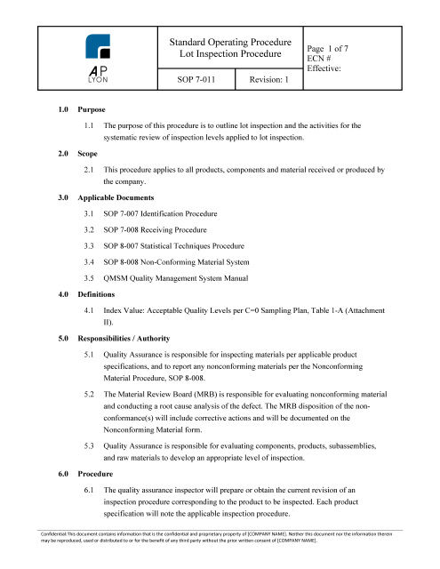 Thumbnail: Lot Inspection Procedure — document preview