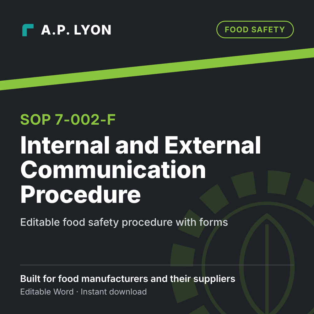 Food Safety | Internal and External Communication Procedure editable food safety procedure cover