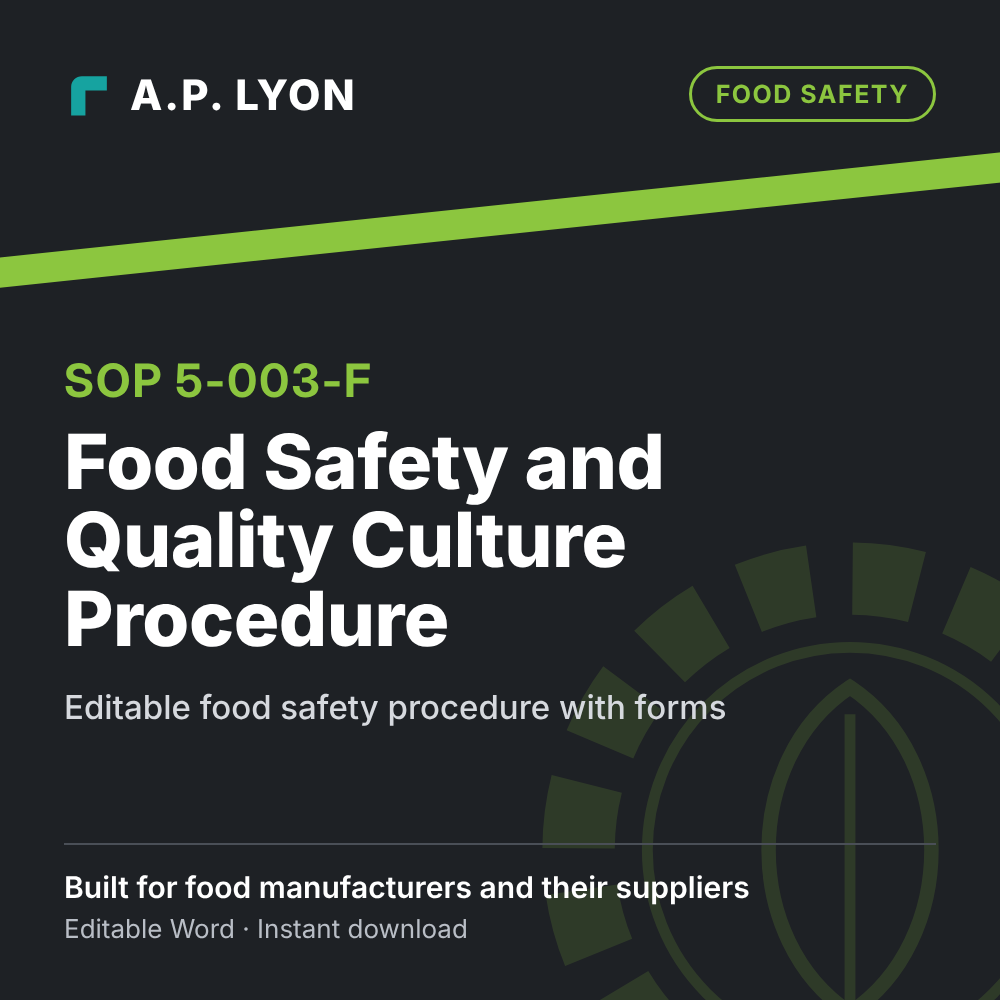 Food Safety and Quality Culture Procedure editable food safety procedure cover