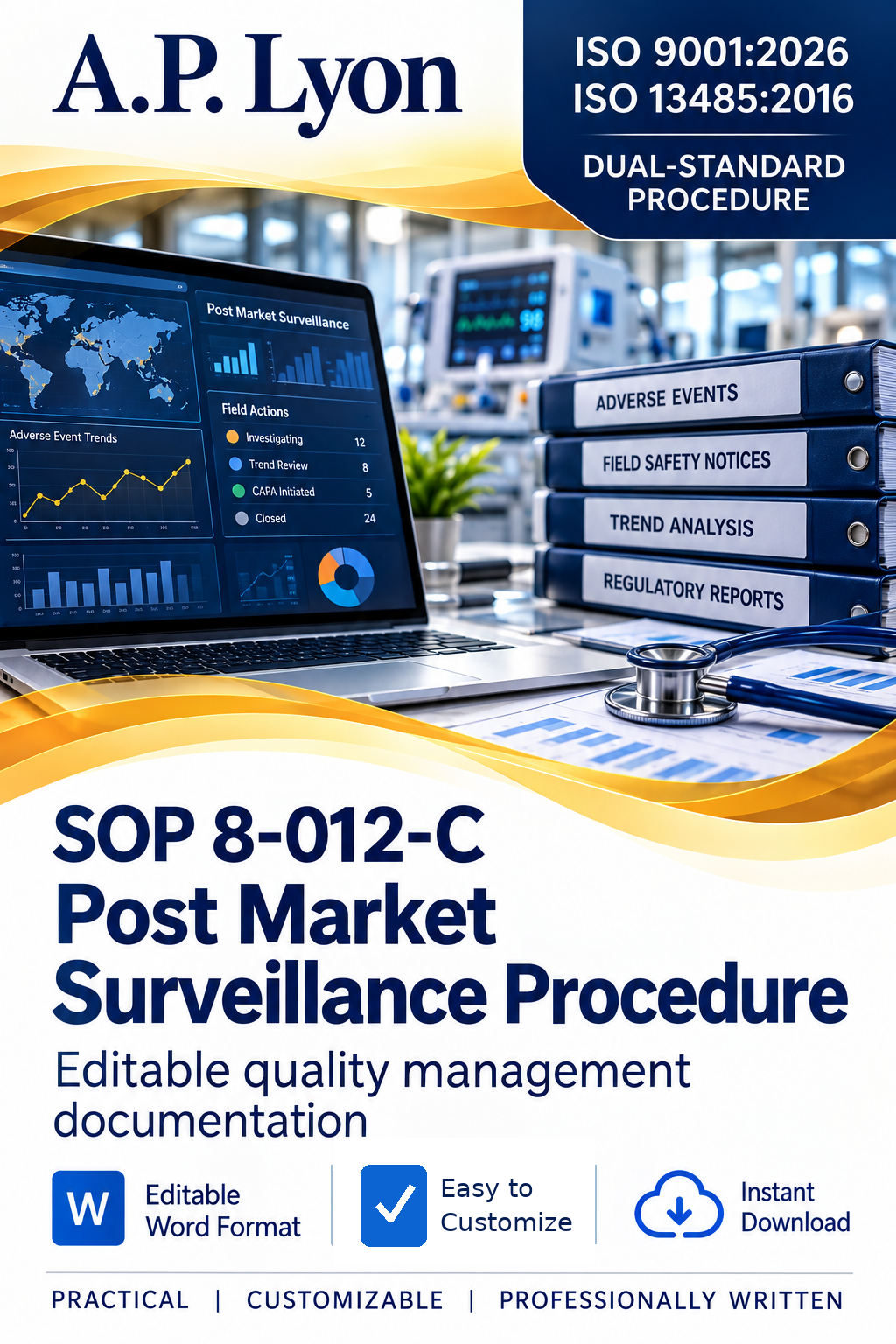 Post Market Surveillance Procedure | ISO 9001:2026 + ISO 13485:2016 editable Dual-Standard QMS cover