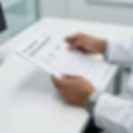 Doctor holding a medical report form at a desk