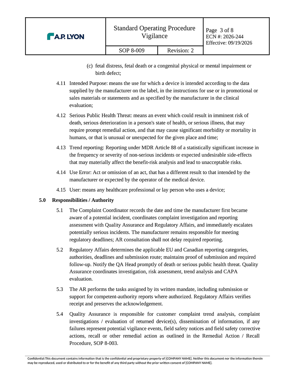 Thumbnail: Vigilance Procedure — SOP 8-009 document page 3