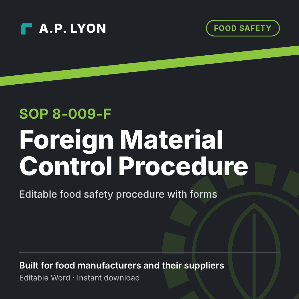 Food Safety | Foreign Material Control Procedure editable food safety procedure cover