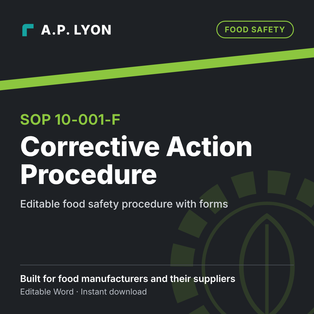 Food Safety | Corrective Action Procedure editable food safety procedure cover