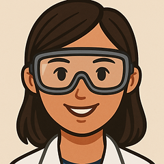 generate a clipart image of a woman scientist in a lab coat and goggles, focusing on a fac