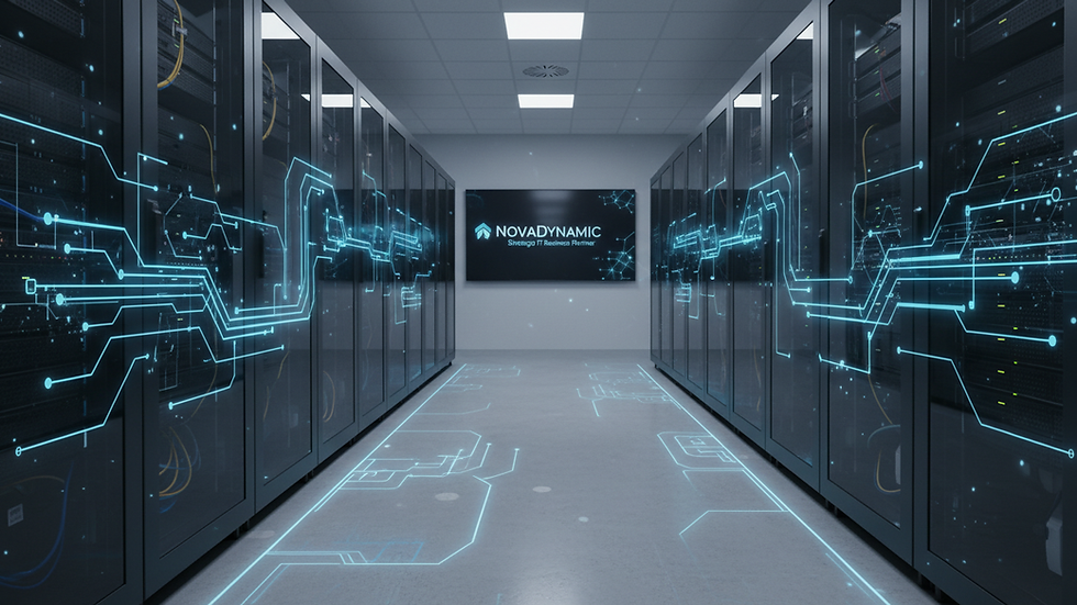 Eye-level view of a modern office server room with organized racks