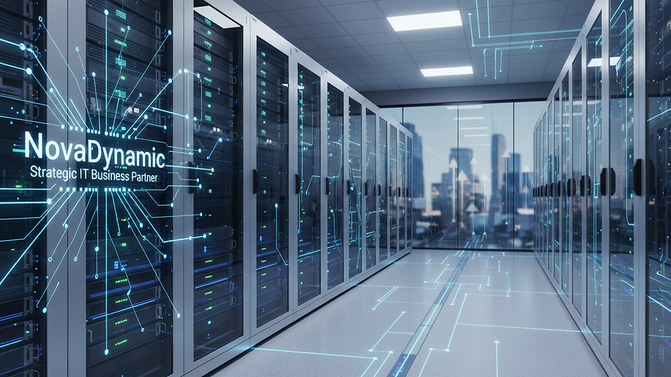 Eye-level view of a modern office server room with organized racks