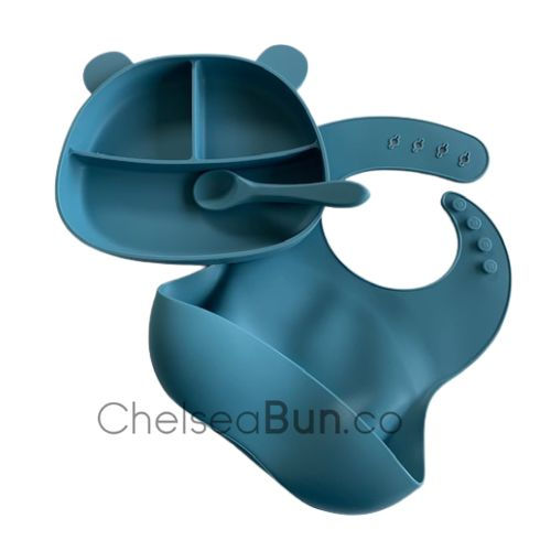 Thumbnail: Silicone Bear Feeding Set: Suction Plate with Spoon & Bib