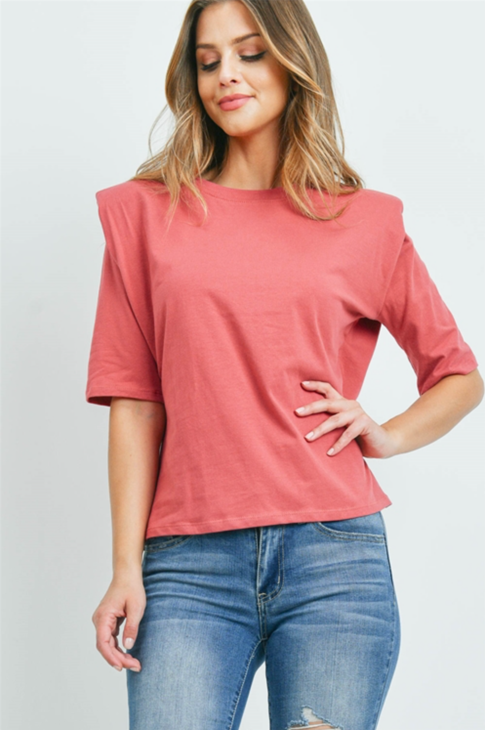 Prim and Proper Short Sleeve Watermelon Shoulder Padded Top