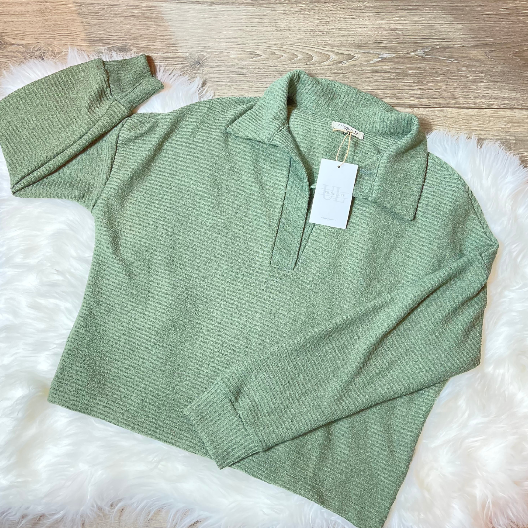 On My Way Olive Collared Pullover Sweater