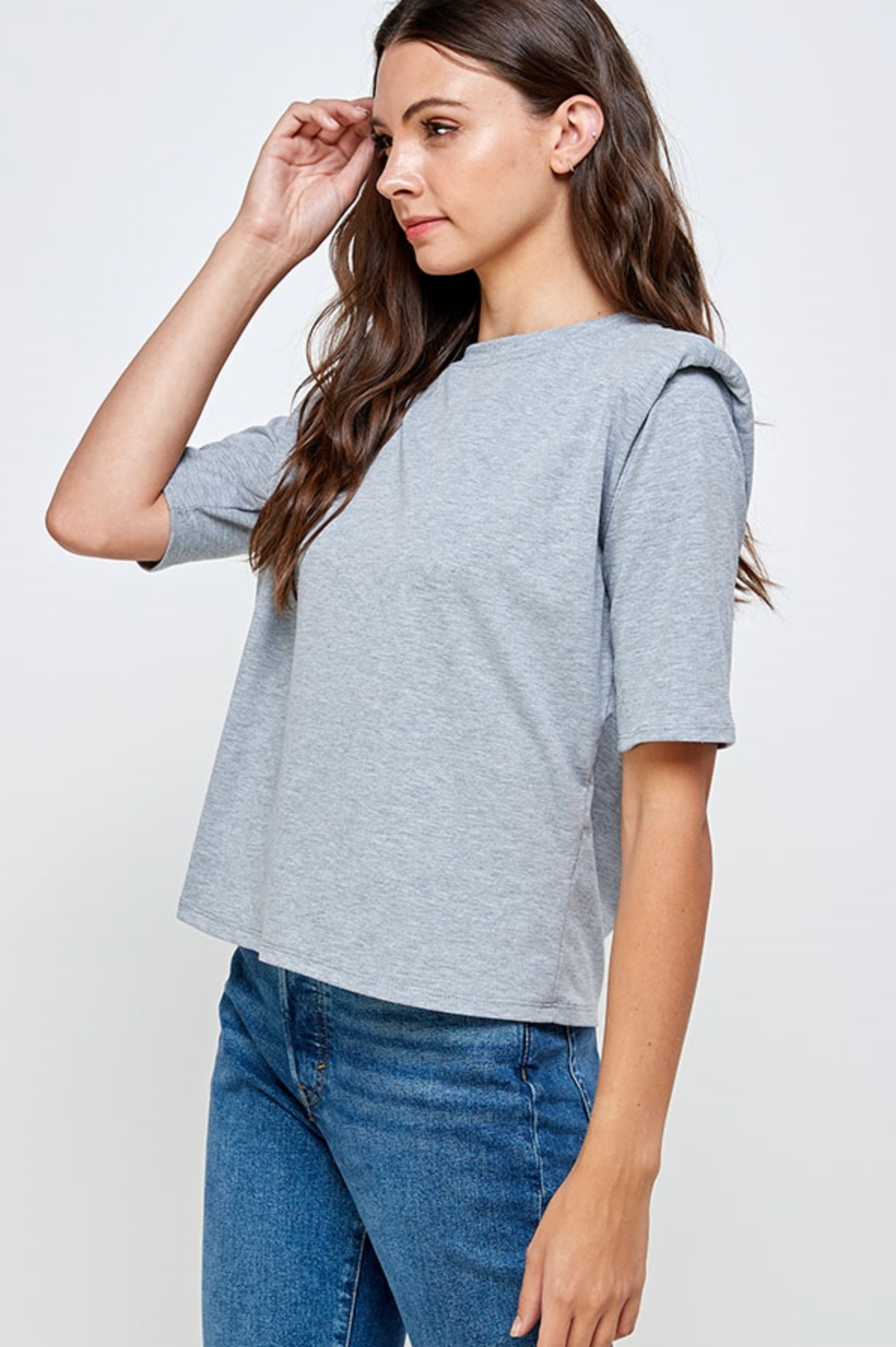 Daydreamer Grey Short Sleeve Shoulder Padded Detailed Top