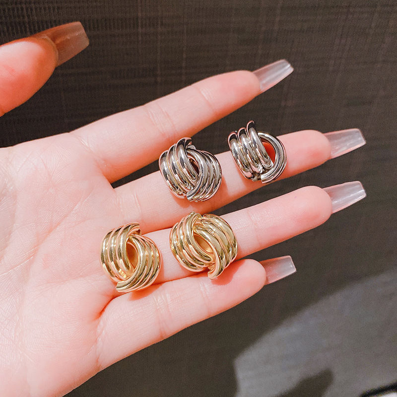 Thumbnail: Solenne Triple Layer Dome Earrings 