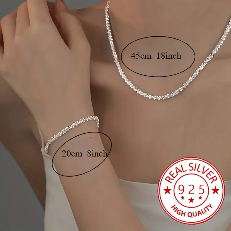Fashion kpop 2pcs 925 Sterling Silver classic Bracelet necklace Jewelry Set for