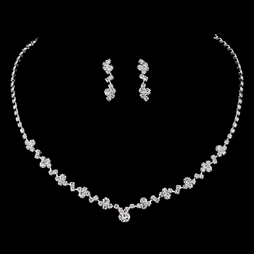 Thumbnail: TREAZY Simple Silver Plated Rhinestone Crystal Choker Necklace Earrings Set Wedd