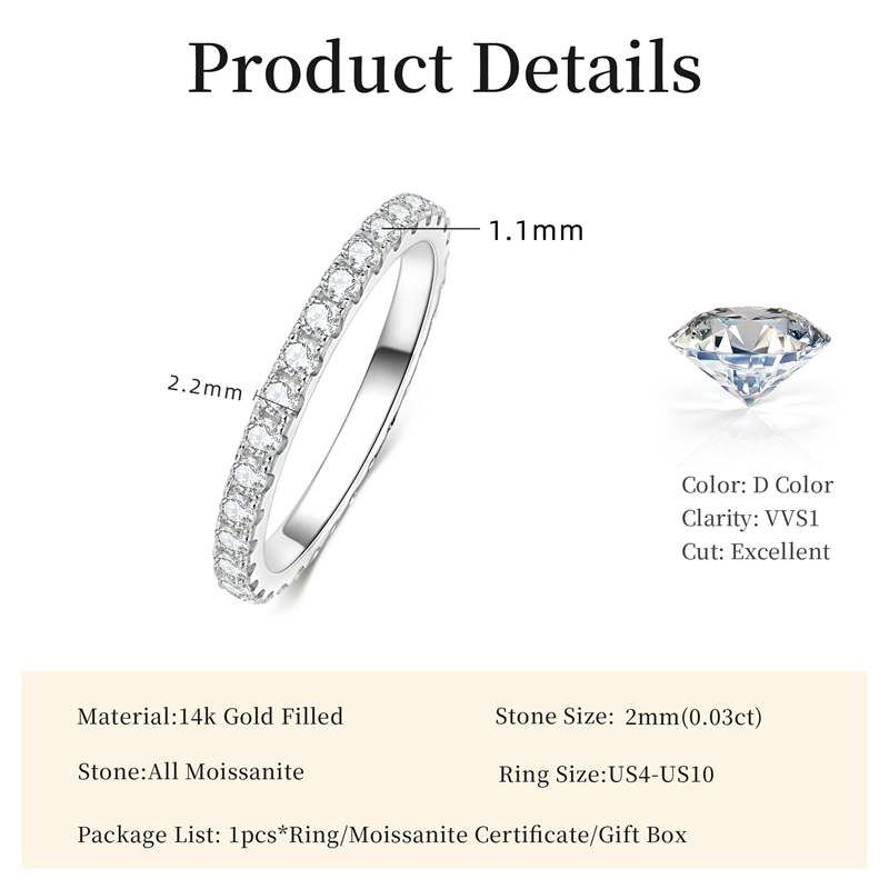 Thumbnail: Lnngy 14k Gold Filled Wedding Band For Women Certified D Color VVS1 Lab Created 