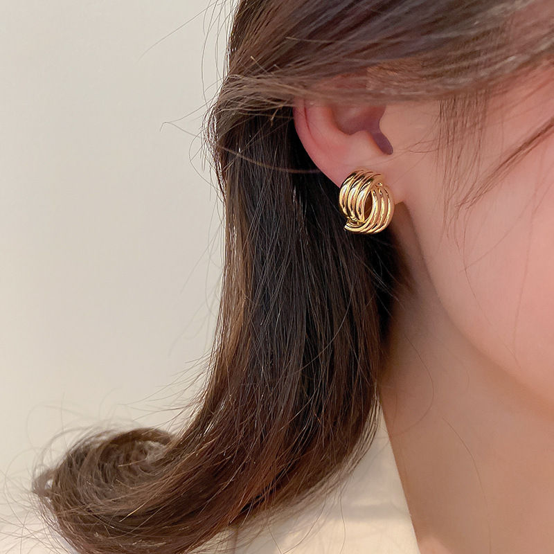 Thumbnail: Solenne Triple Layer Dome Earrings 