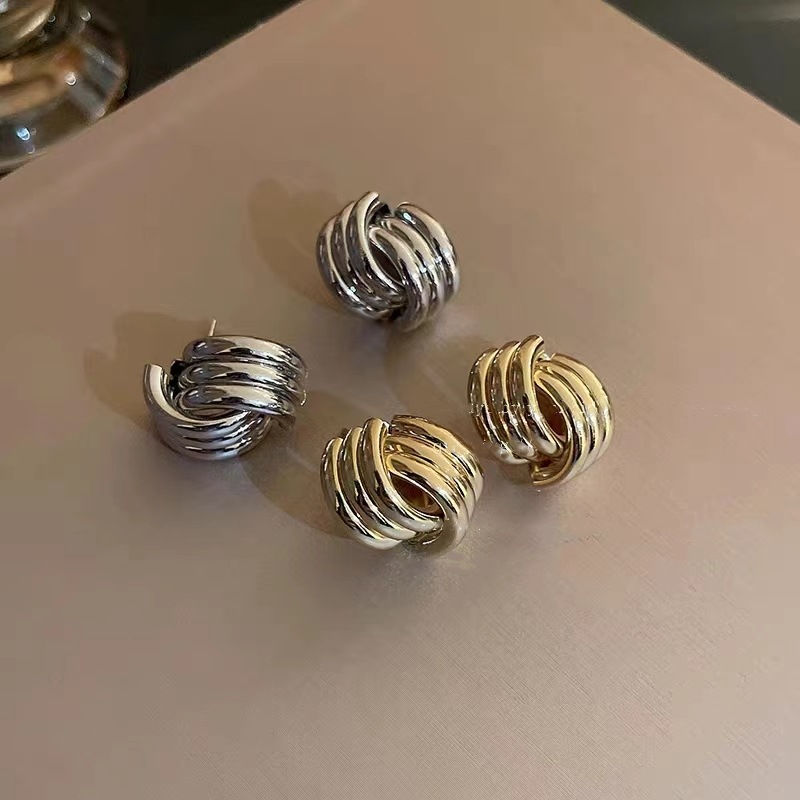 Thumbnail: Solenne Triple Layer Dome Earrings 