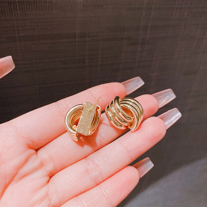 Thumbnail: Solenne Triple Layer Dome Earrings 