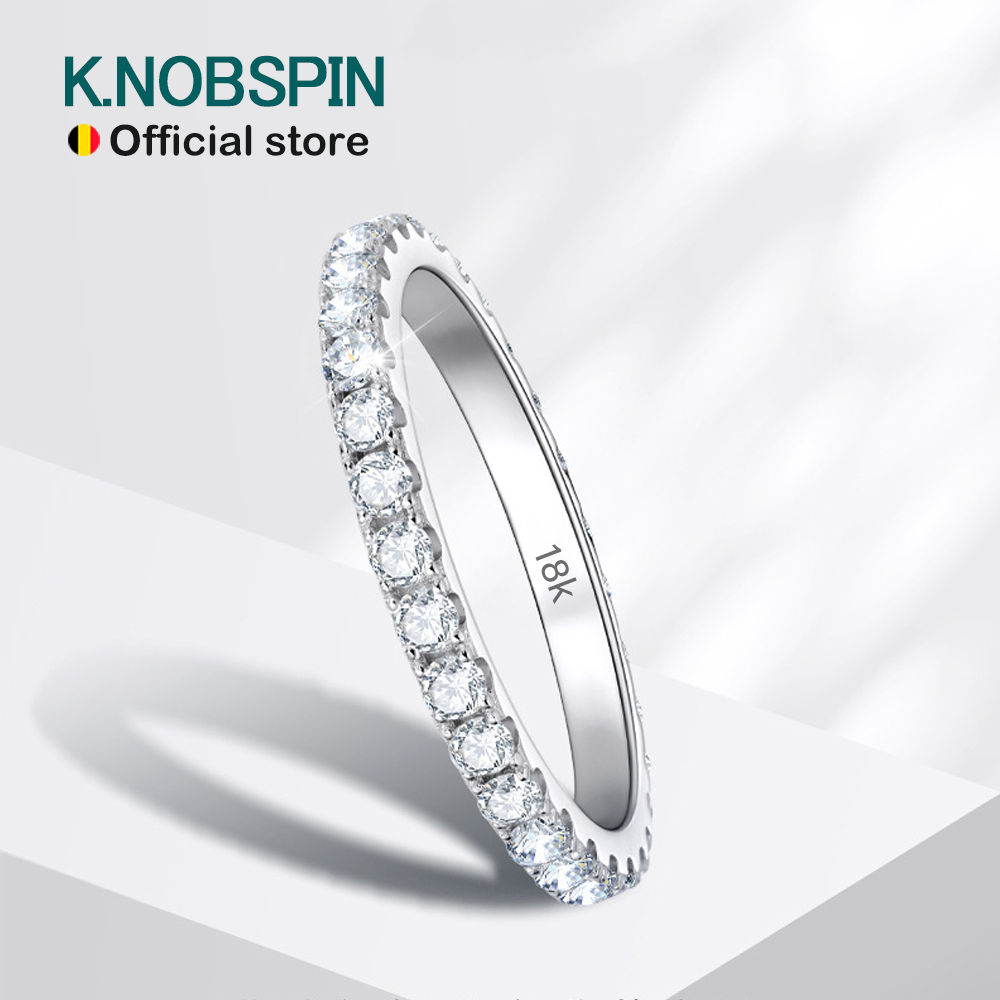 KNOBSPIN 2mm D Color Moissanite Ring 925 Sterling Sliver Solid 18k White Gold Et