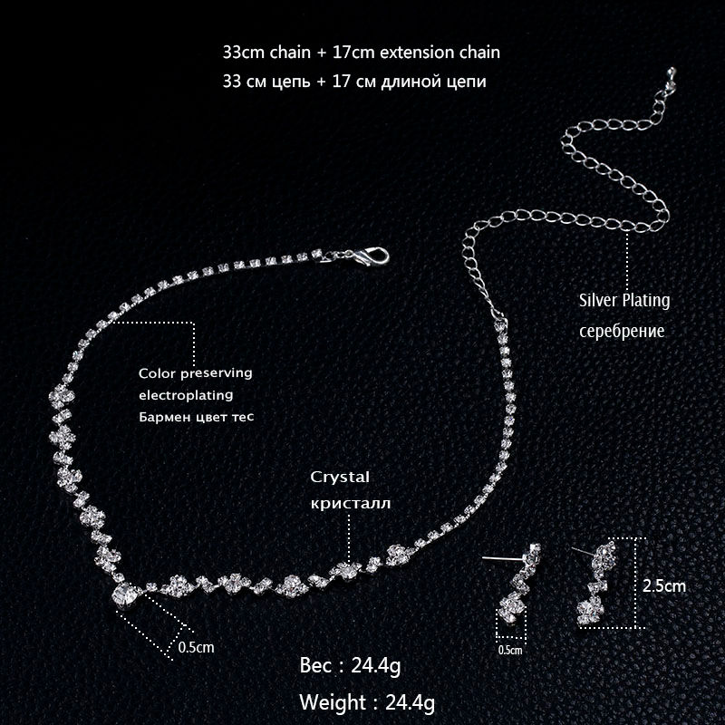 Thumbnail: TREAZY Simple Silver Plated Rhinestone Crystal Choker Necklace Earrings Set Wedd