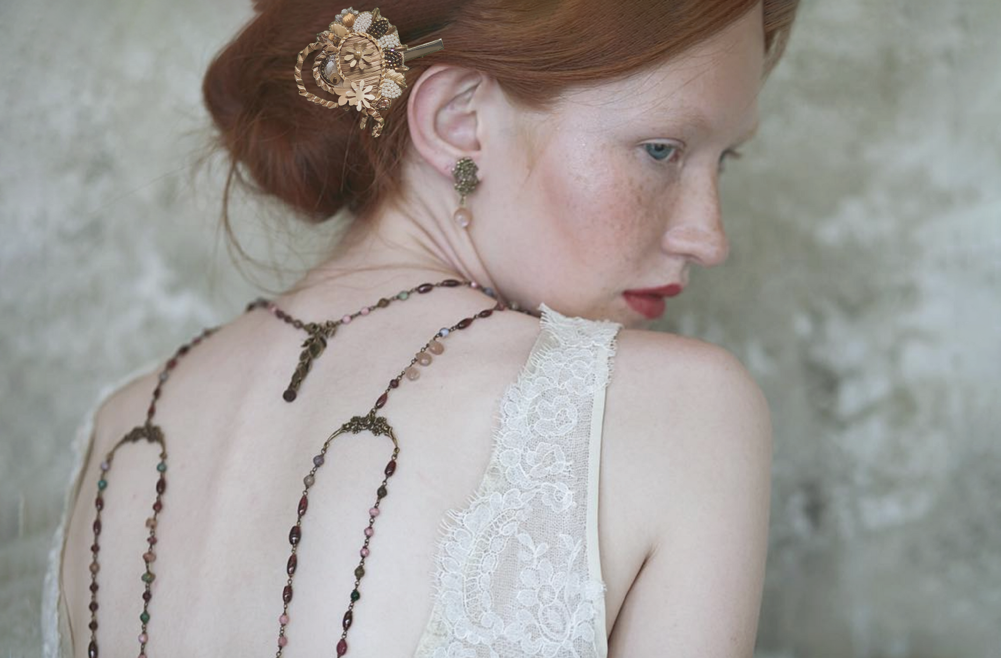 Barrette cheveux brodée mariage bohème