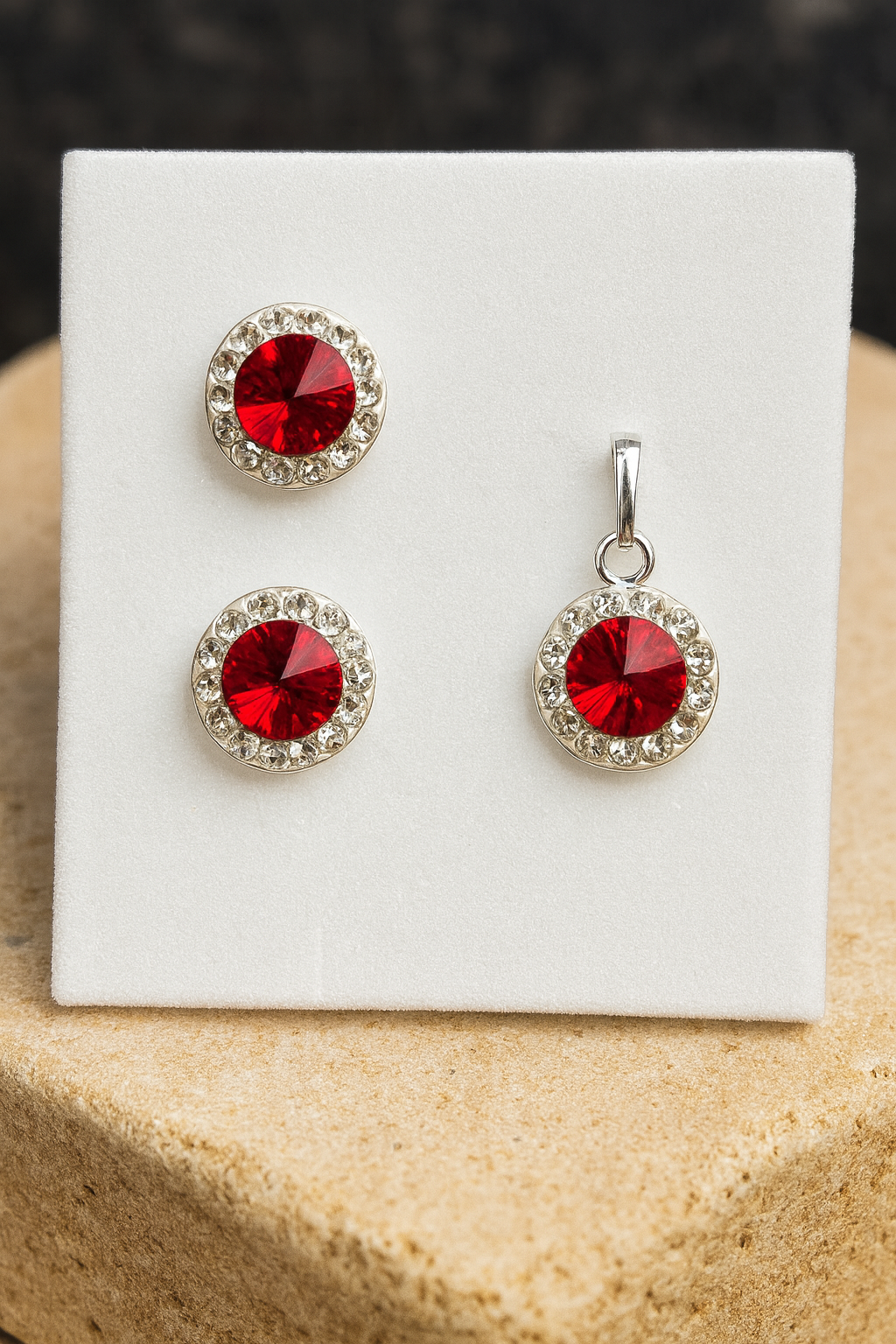 Ruby Round Cubic Zirconia Set Earrings & Pendant