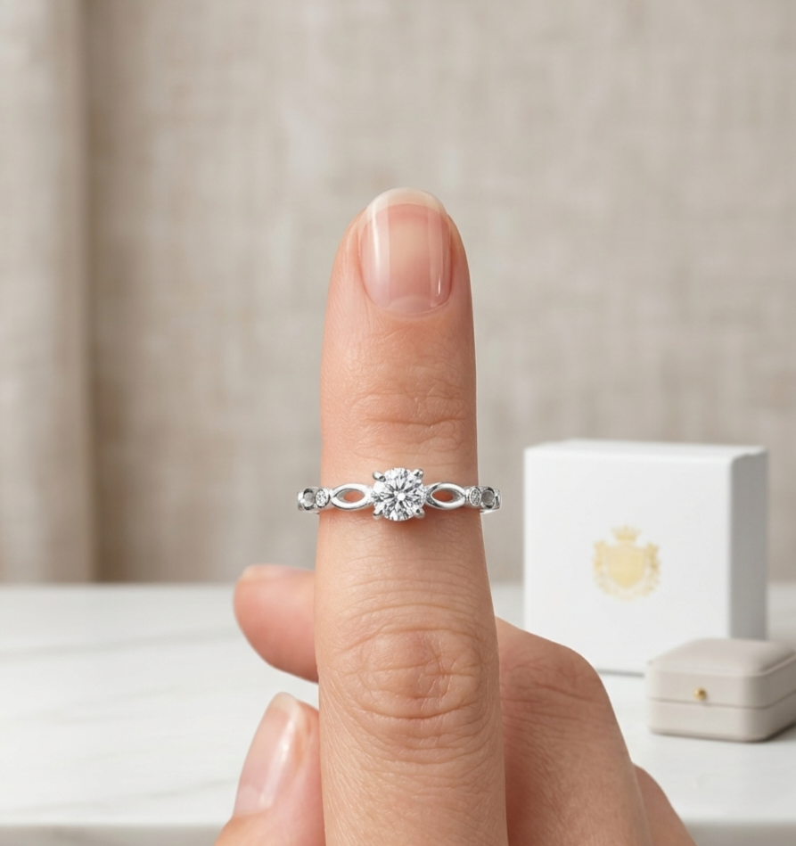 Whispering Hearts Silver Solitaire Ring