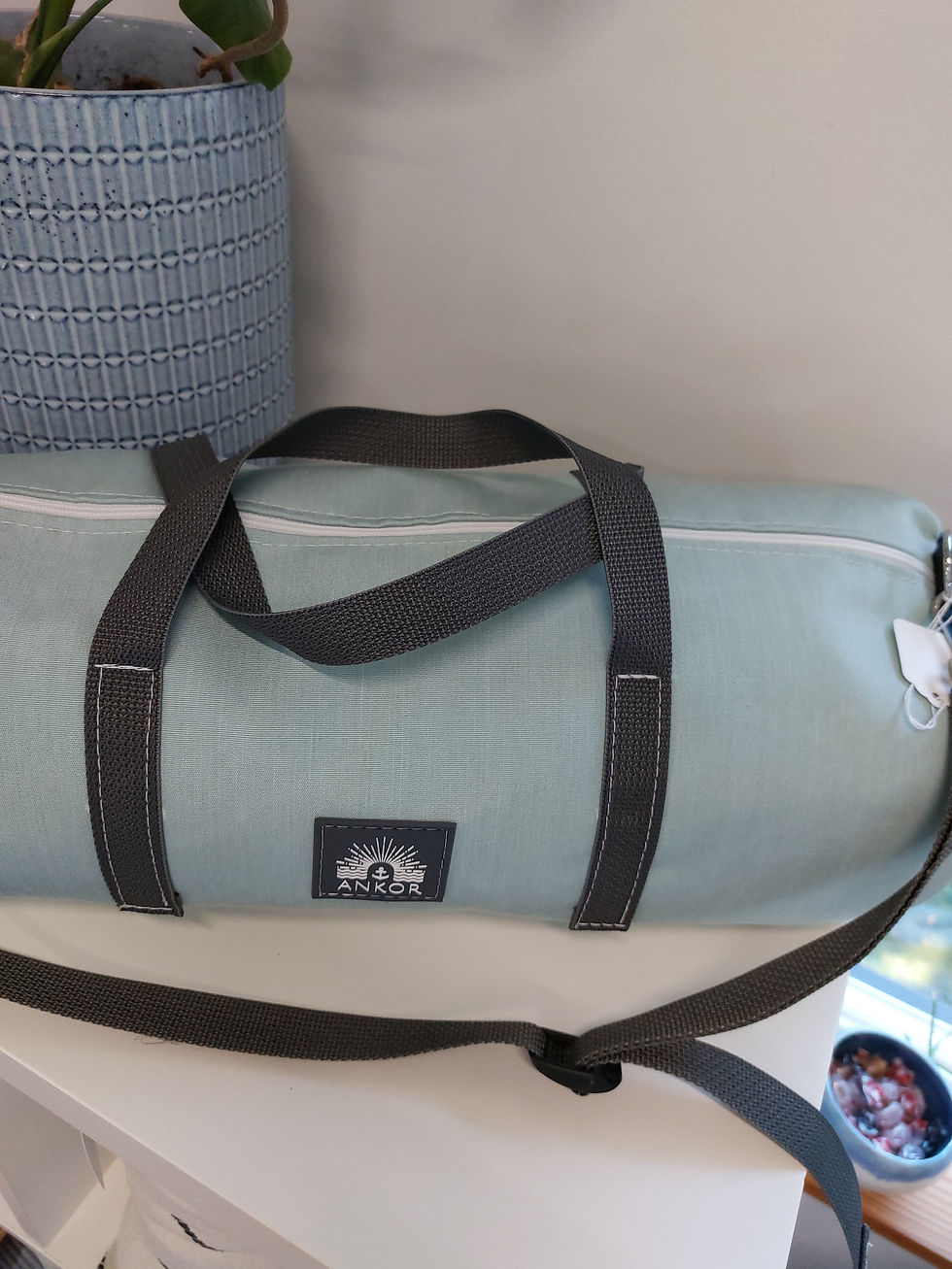 Thumbnail: Sunbrella upcycled fabric gear bag, duffle bag, blues, tropical