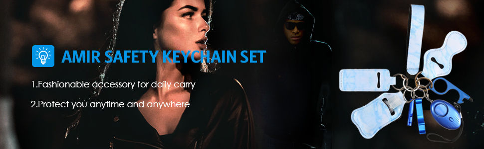 Thumbnail: Woman with text KEYCHAIN SET, by carry, and anywhere in front of dark background.