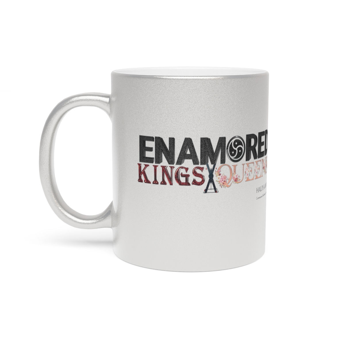 White mug with "ENAMORE KINGS" text and logo, perfect for coffee and tea.