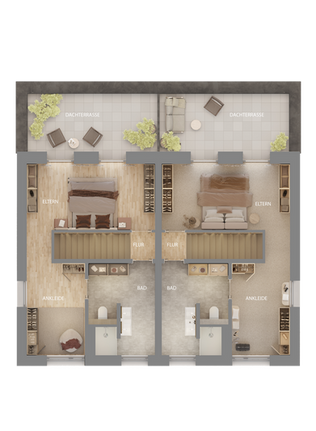 3D Grundriss Visualisierung Doppelhaus Obergeschoss imagineering3d