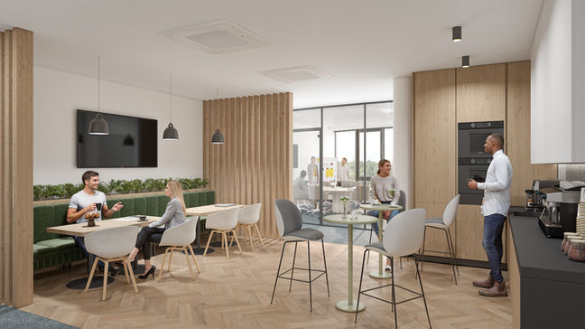 Innenraumvisualisierung Kantine im Büro CityPlaza in Stuttgart