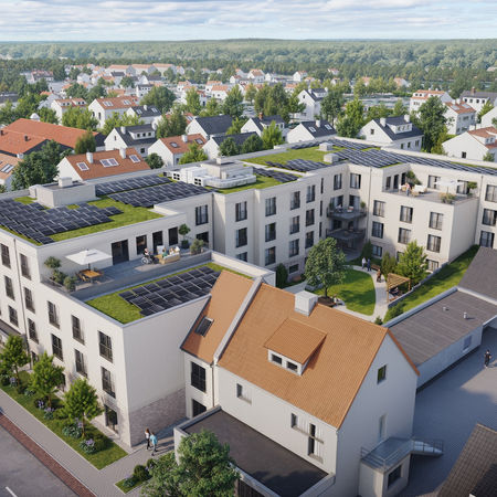 Vogelperspektive eines Altersheimes in einer Stadt 