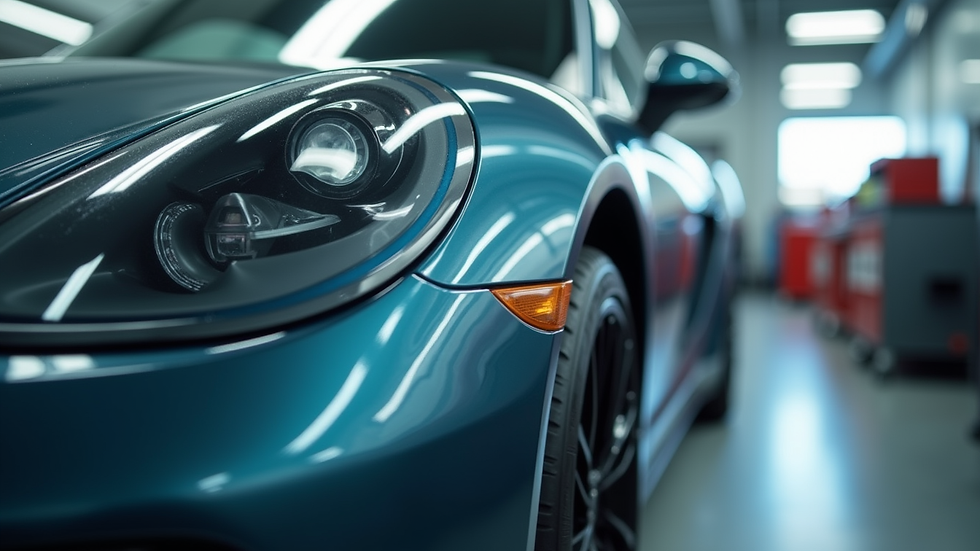 Close-up view of a car being wrapped with vinyl film