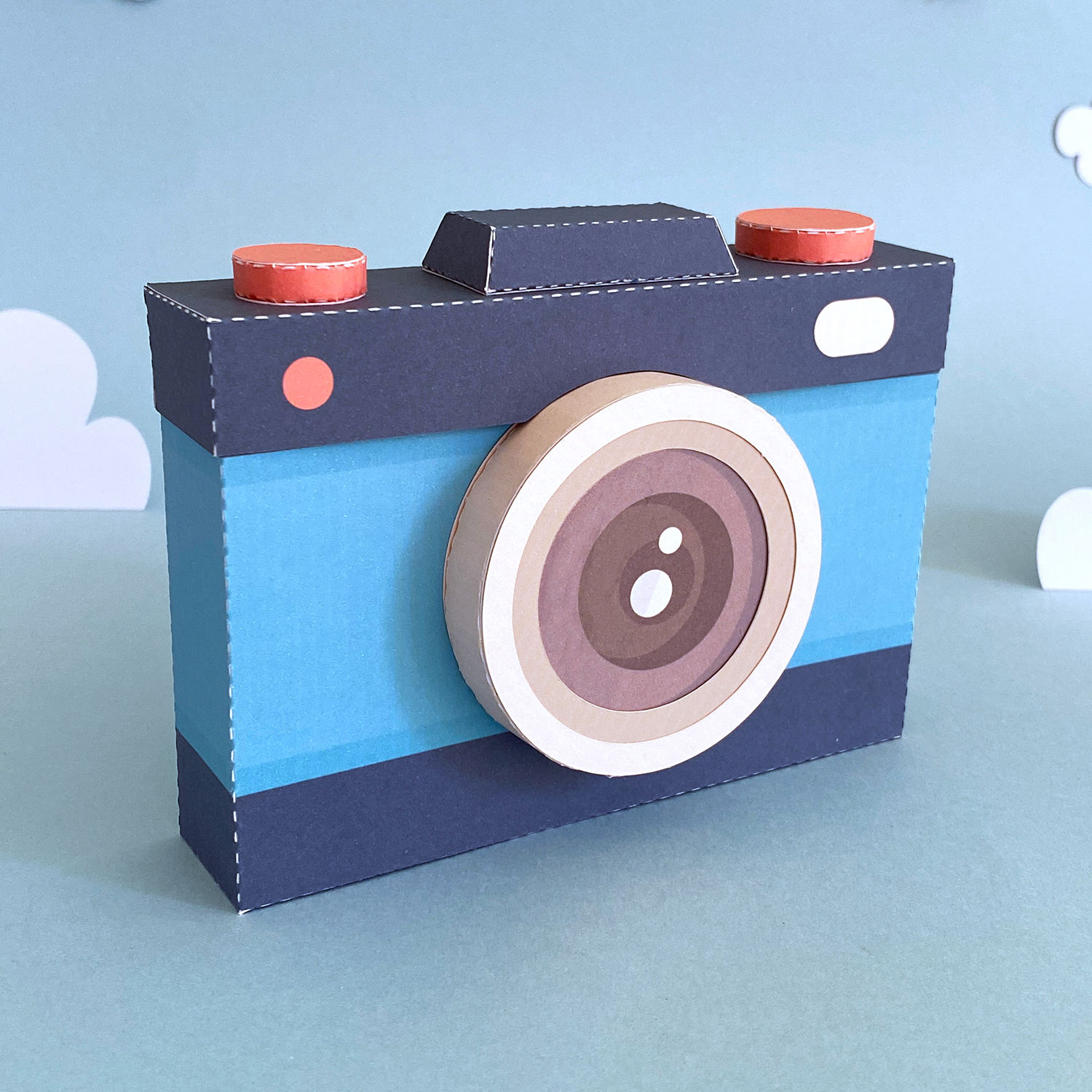 arquivo digital de caixa câmera retangular azul para festa viagem volta ao mundo