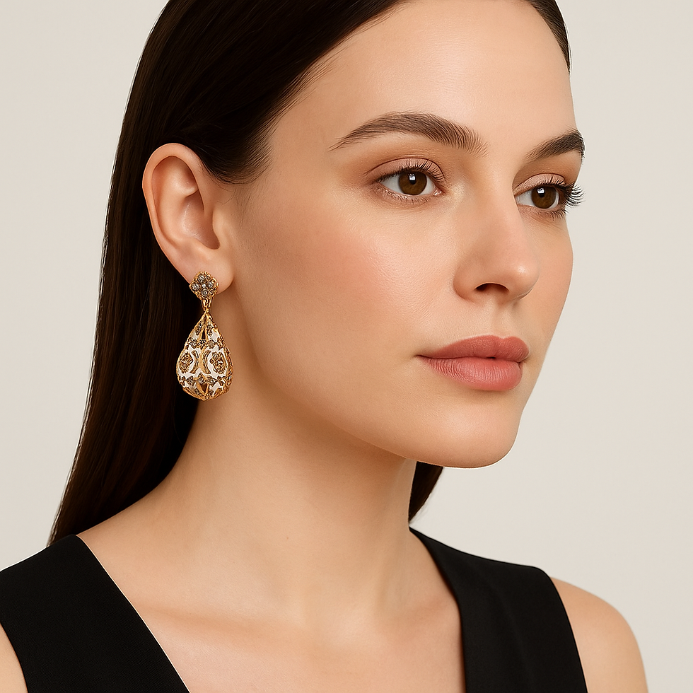 Thumbnail: Ornement d’Oberoi – Teardrop Enamel & Crystal Earrings