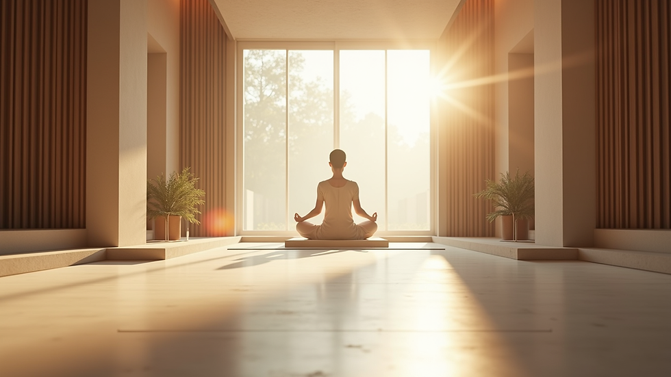Eye-level view of a serene meditation space with soft natural light