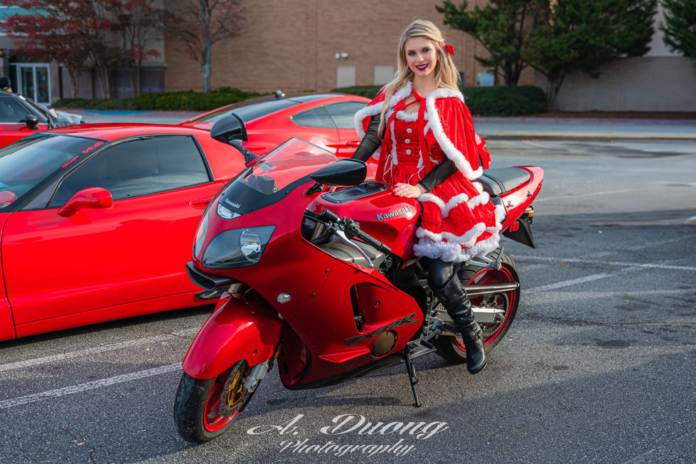 Ms. Claus on a Kawasaki 