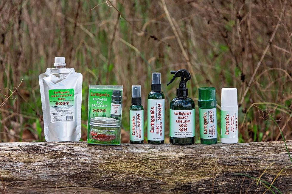 High angle view of natural insect repellent spray and hiking gear on a picnic blanket