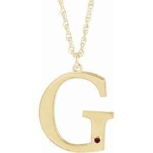 14K Yellow Gold-Plated Sterling Silver Engravable Imitation Mozambique Garnet Initial G 18 Necklace"