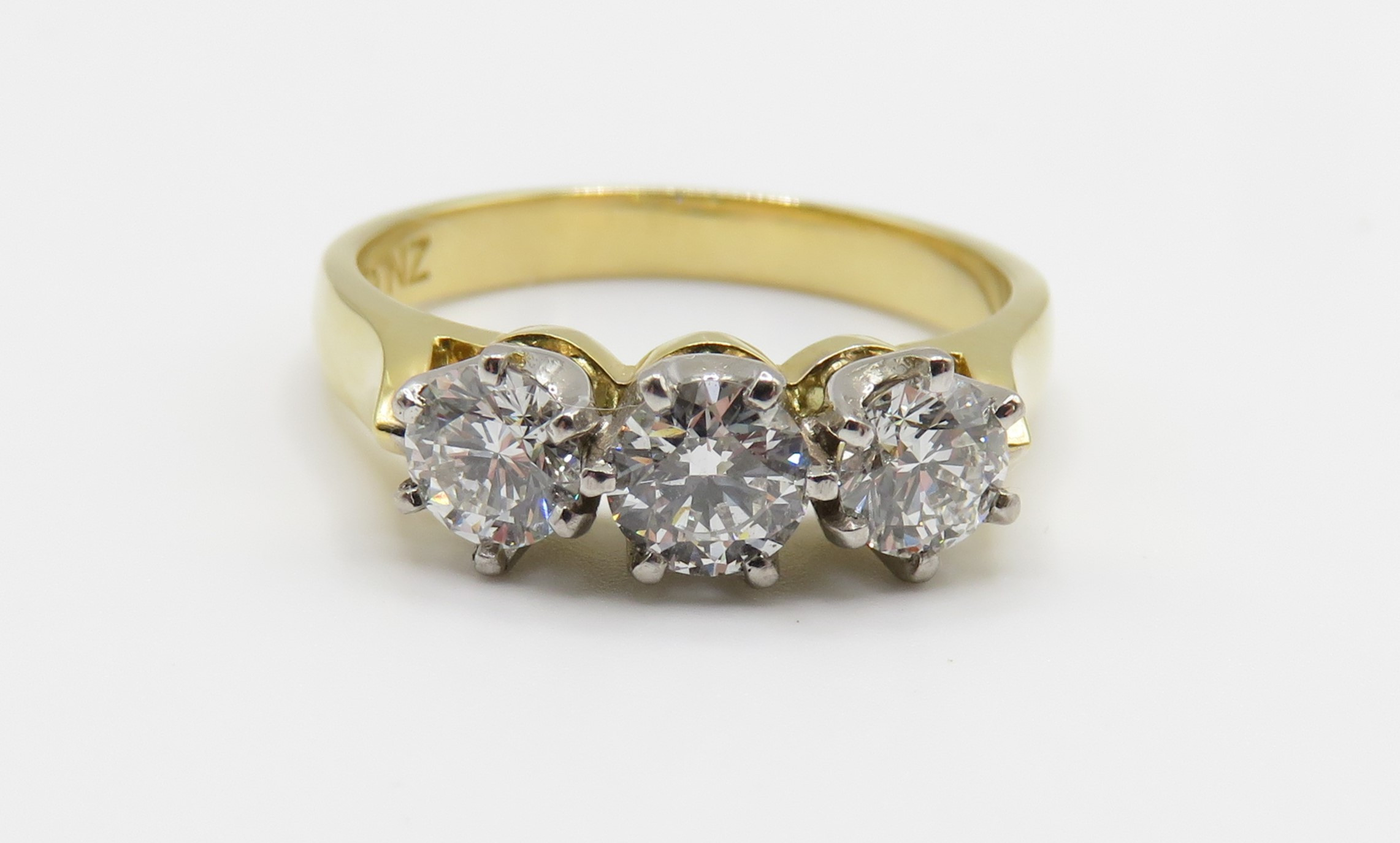 18ct Yellow & White Gold Diamond Set Three Stone Ring.